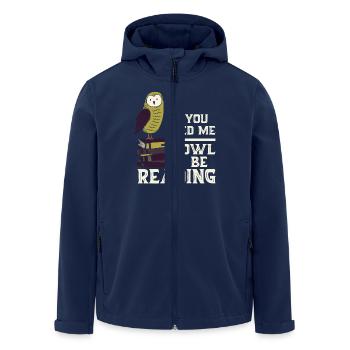 Owl Reading Books Funny Saying - Men’s Recycled Softshell Jacket by Stanley/Stella - navy - Front - AI Model Male 185 light (185cm)
