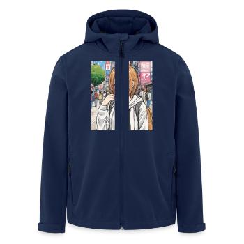 Anime-Figur auf der Straße der Stadt - Recycelte Männer Softshell-Jacke von Stanley/Stella - Navy - Vorne - AI Model Male 185 light (185cm)