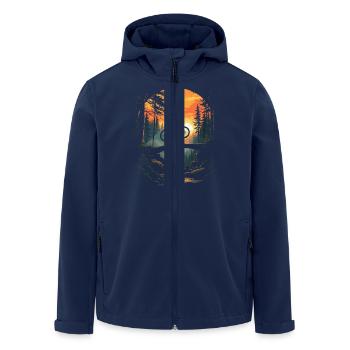 Trail Mountainbiker im Wald - Recycelte Männer Softshell-Jacke von Stanley/Stella - Navy - Vorne - AI Model Male 185 light (185cm)