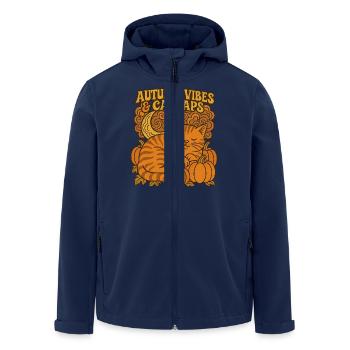 Autumn Cats & Pumpkins - Men’s Recycled Softshell Jacket by Stanley/Stella - navy - Front - AI Model Male 185 light (185cm)