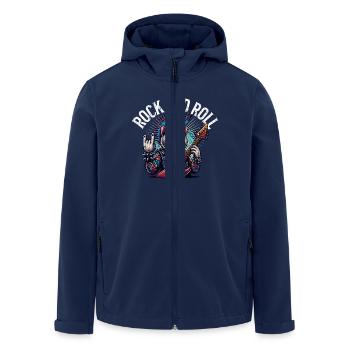 Katze Rock and Roll Gitarrist - Recycelte Männer Softshell-Jacke von Stanley/Stella - Navy - Vorne - AI Model Male 185 light (185cm)