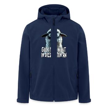 Don't look at me in that tone, funny sheep - Men’s Recycled Softshell Jacket by Stanley/Stella - navy - Front - AI Model Male 185 light (185cm)