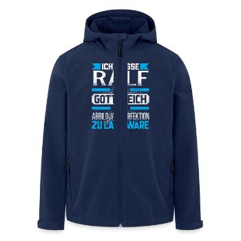 RALF - Gottgleich Geschenk - Recycelte Männer Softshell-Jacke von Stanley/Stella - Navy - Vorne - AI Model Male 185 light (185cm)