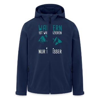 Wandern ist wie spazieren - Recycelte Männer Softshell-Jacke von Stanley/Stella - Navy - Vorne - AI Model Male 185 light (185cm)