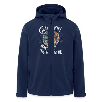 Geography is my world - Men’s Recycled Softshell Jacket by Stanley/Stella - navy - Front - AI Model Male 185 light (185cm)