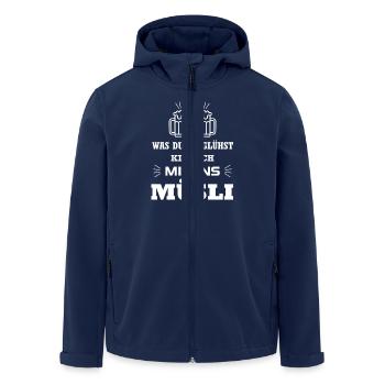 Bier - Was du vorglühst kipp ich mir ins Müsli - Recycelte Männer Softshell-Jacke von Stanley/Stella - Navy - Vorne - AI Model Male 185 light (185cm)