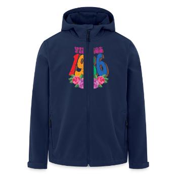 Vintage 1986, Retro Flower, 36th Birthday Gift - Men’s Recycled Softshell Jacket by Stanley/Stella - navy - Front - AI Model Male 185 light (185cm)