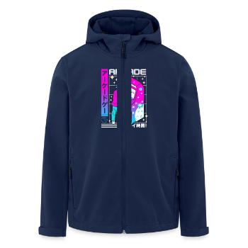 Retro Futuristic Series: Japanese - Arcade - Men’s Recycled Softshell Jacket by Stanley/Stella - navy - Front - AI Model Male 185 light (185cm)