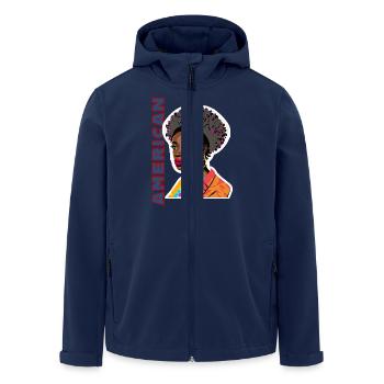Schwarze Dame mit Schriftzug American - Recycelte Männer Softshell-Jacke von Stanley/Stella - Navy - Vorne - AI Model Male 185 light (185cm)