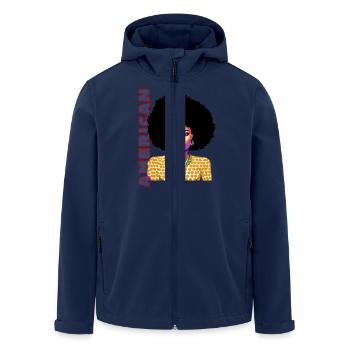 Black Woman 12 mit Schriftzug American - Recycelte Männer Softshell-Jacke von Stanley/Stella - Navy - Vorne - AI Model Male 185 light (185cm)