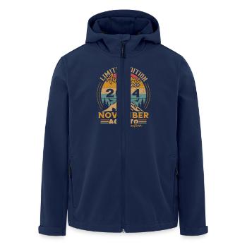 November 2014 Vintage Retro Birthday Gift - Men’s Recycled Softshell Jacket by Stanley/Stella - navy - Front - AI Model Male 185 light (185cm)