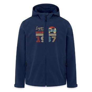 December 1937 Vintage Retro Birthday Gift - Men’s Recycled Softshell Jacket by Stanley/Stella - navy - Front - AI Model Male 185 light (185cm)