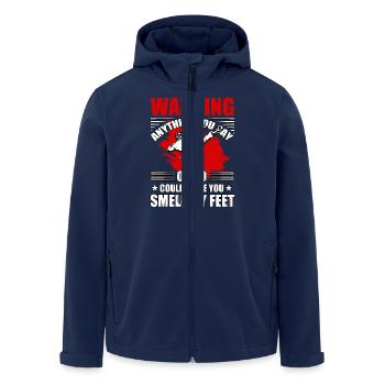 Warnung Alles, was du sagst oder tust, kann dich riechen lassen - Recycelte Männer Softshell-Jacke von Stanley/Stella - Navy - Vorne - AI Model Male 185 light (185cm)
