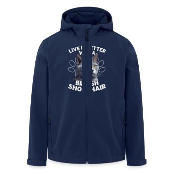 Vivre c’est mieux avec un chaton British Shorthair Own - Veste softshell homme en polyester recyclé Stanley/Stella - marine - Devant - AI Model Male 185 light (185cm)