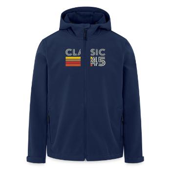 Rétro Classique Numéro 45 Né en 1945 - Veste softshell homme en polyester recyclé Stanley/Stella - marine - Devant - AI Model Male 185 light (185cm)