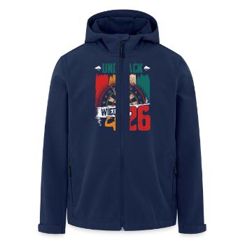 Dartspieler UND ZACK WIEDER 26 Lustiges Darts - Recycelte Männer Softshell-Jacke von Stanley/Stella - Navy - Vorne - AI Model Male 185 light (185cm)