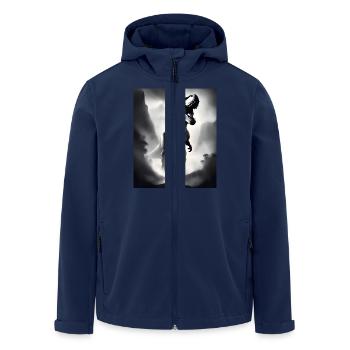 Cool tyrannosaurus rex t-shirt design - Men’s Recycled Softshell Jacket by Stanley/Stella - navy - Front - AI Model Male 185 light (185cm)