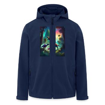 Colorful graphic dinosaurs t-shirt design - Men’s Recycled Softshell Jacket by Stanley/Stella - navy - Front - AI Model Male 185 light (185cm)