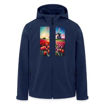 Gorgeous landscape of tulips in Netherlands - Men’s Recycled Softshell Jacket by Stanley/Stella - navy - Front - AI Model Male 185 light (185cm)