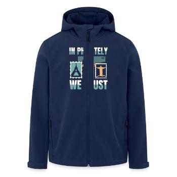 Lustige Briefmarken In Philately We Trust - Recycelte Männer Softshell-Jacke von Stanley/Stella - Navy - Vorne - AI Model Male 185 light (185cm)