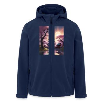 Japanese buildings during sakura - Men’s Recycled Softshell Jacket by Stanley/Stella - navy - Front - AI Model Male 185 light (185cm)