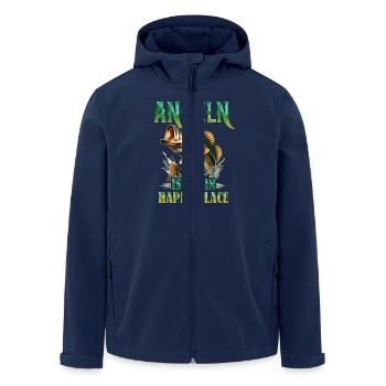 ANGELN IST MEIN HAPPY PLACE Lustiges Angler - Recycelte Männer Softshell-Jacke von Stanley/Stella - Navy - Vorne - AI Model Male 185 light (185cm)