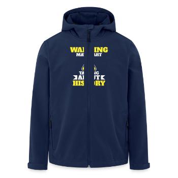 Warning Can Talk About History Adventure - Men’s Recycled Softshell Jacket by Stanley/Stella - navy - Front - AI Model Male 185 light (185cm)