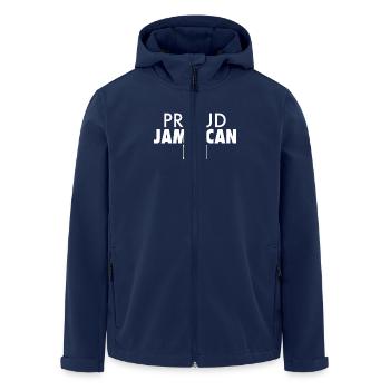 Proud Jamaican Jamaika Jamaikanische Flagge - Recycelte Männer Softshell-Jacke von Stanley/Stella - Navy - Vorne - AI Model Male 185 light (185cm)