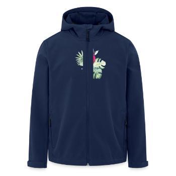 Watercolor Pink Robin with Tropical Leaves - Men’s Recycled Softshell Jacket by Stanley/Stella - navy - Front - AI Model Male 185 light (185cm)