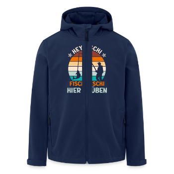Angler HEY FISCHI FISCHI FISCHI HIER DRÜBEN - Recycelte Männer Softshell-Jacke von Stanley/Stella - Navy - Vorne - AI Model Male 185 light (185cm)