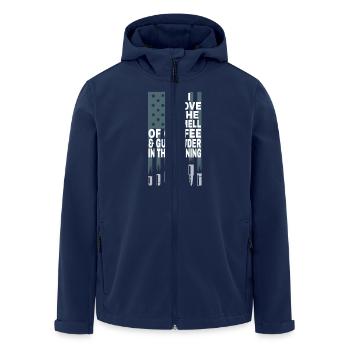 I love the smell of coffee and gunpowder - Men’s Recycled Softshell Jacket by Stanley/Stella - navy - Front - AI Model Male 185 light (185cm)