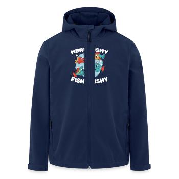 Here Fishy Fishy Lustiger Angler Spruch - Recycelte Männer Softshell-Jacke von Stanley/Stella - Navy - Vorne - AI Model Male 185 light (185cm)