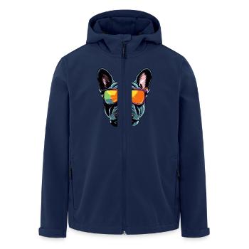 Französische Bulldogge Hund Kopf Porträt - Recycelte Männer Softshell-Jacke von Stanley/Stella - Navy - Vorne - AI Model Male 185 light (185cm)