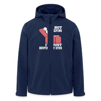 Relaxed moment: Eyes simply rest - Men’s Recycled Softshell Jacket by Stanley/Stella - navy - Front - AI Model Male 185 light (185cm)
