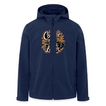 KAFFEE ERST GESPRÄCH SPÄTER - Recycelte Männer Softshell-Jacke von Stanley/Stella - Navy - Vorne - AI Model Male 185 light (185cm)