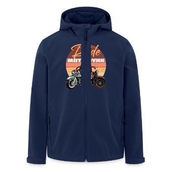 Ride Motorrad, Biker im Sonnenuntergang - Recycelte Männer Softshell-Jacke von Stanley/Stella - Navy - Vorne - AI Model Male 185 light (185cm)