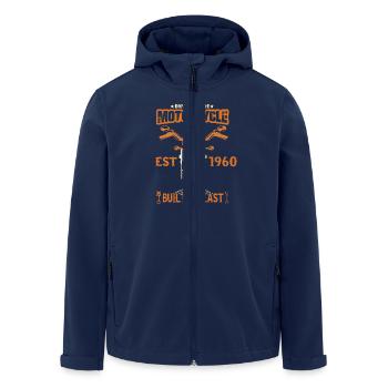 Jahrgang 1960 geboren Motorrad Biker - Recycelte Männer Softshell-Jacke von Stanley/Stella - Navy - Vorne - AI Model Male 185 light (185cm)