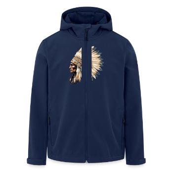 Indian chief with traditional feather headdress - Men’s Recycled Softshell Jacket by Stanley/Stella - navy - Front - AI Model Male 185 light (185cm)