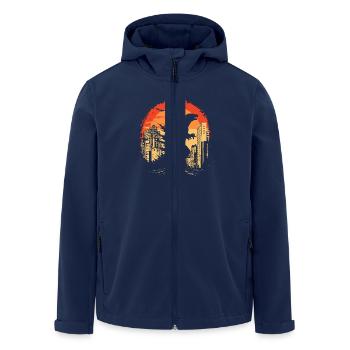 Kaiju Monster Design Sunset Gift Idea - Men’s Recycled Softshell Jacket by Stanley/Stella - navy - Front - AI Model Male 185 light (185cm)