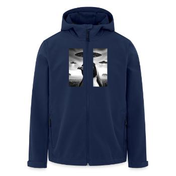 Emperor penguin Funny Graphic Selfie with UFOs Wei - Men’s Recycled Softshell Jacket by Stanley/Stella - navy - Front - AI Model Male 185 light (185cm)
