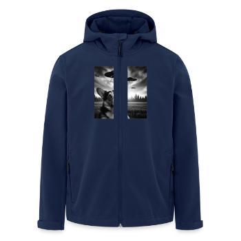 Pembroke Welsh Corgi Funny Selfie with UFOs Weird - Men’s Recycled Softshell Jacket by Stanley/Stella - navy - Front - AI Model Male 185 light (185cm)