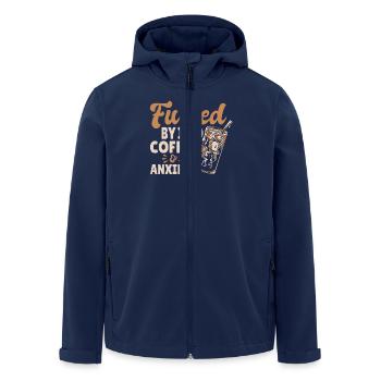 Powered by iced coffee and fear - Men’s Recycled Softshell Jacket by Stanley/Stella - navy - Front - AI Model Male 185 light (185cm)