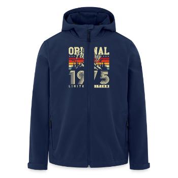 Original February 1975 Vintage Birthday Retro - Men’s Recycled Softshell Jacket by Stanley/Stella - navy - Front - AI Model Male 185 light (185cm)