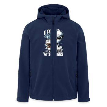 Witziges Ich trinke Kaffee mit Aliens - Recycelte Männer Softshell-Jacke von Stanley/Stella - Navy - Vorne - AI Model Male 185 light (185cm)