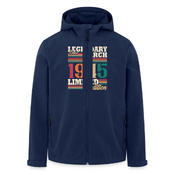Vintage 1945 March Retro Birthday Gift - Men’s Recycled Softshell Jacket by Stanley/Stella - navy - Front - AI Model Male 185 light (185cm)