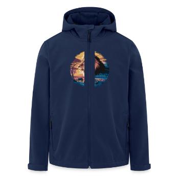 Lion in the desert with zebras and antelopes at - Men’s Recycled Softshell Jacket by Stanley/Stella - navy - Front - AI Model Male 185 light (185cm)