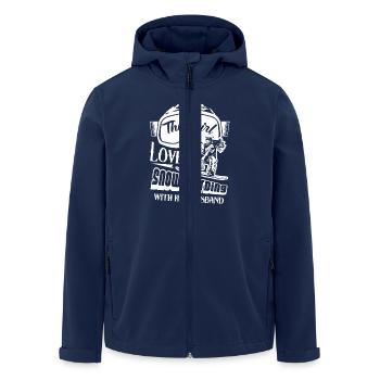 Snowboarding Loves Snowboarding With Husband - Men’s Recycled Softshell Jacket by Stanley/Stella - navy - Front - AI Model Male 185 light (185cm)