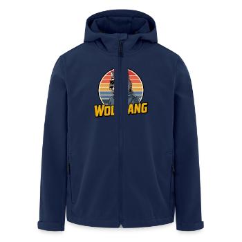 Wolfgang Wolf Retro Stil mit Sonnenbrille - Recycelte Männer Softshell-Jacke von Stanley/Stella - Navy - Vorne - AI Model Male 185 light (185cm)