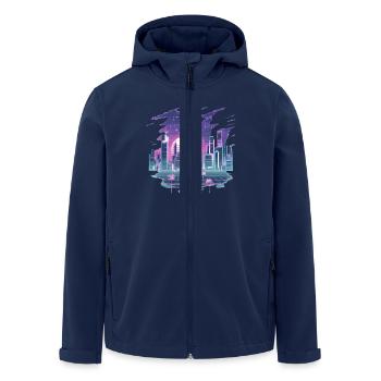 Retro Futuristische Stadtlandschaft im Neon-Look - Recycelte Männer Softshell-Jacke von Stanley/Stella - Navy - Vorne - AI Model Male 185 light (185cm)