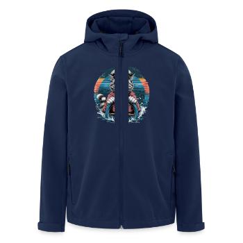Captain Cat with Pirate Hat at the Wheel in - Men’s Recycled Softshell Jacket by Stanley/Stella - navy - Front - AI Model Male 185 light (185cm)